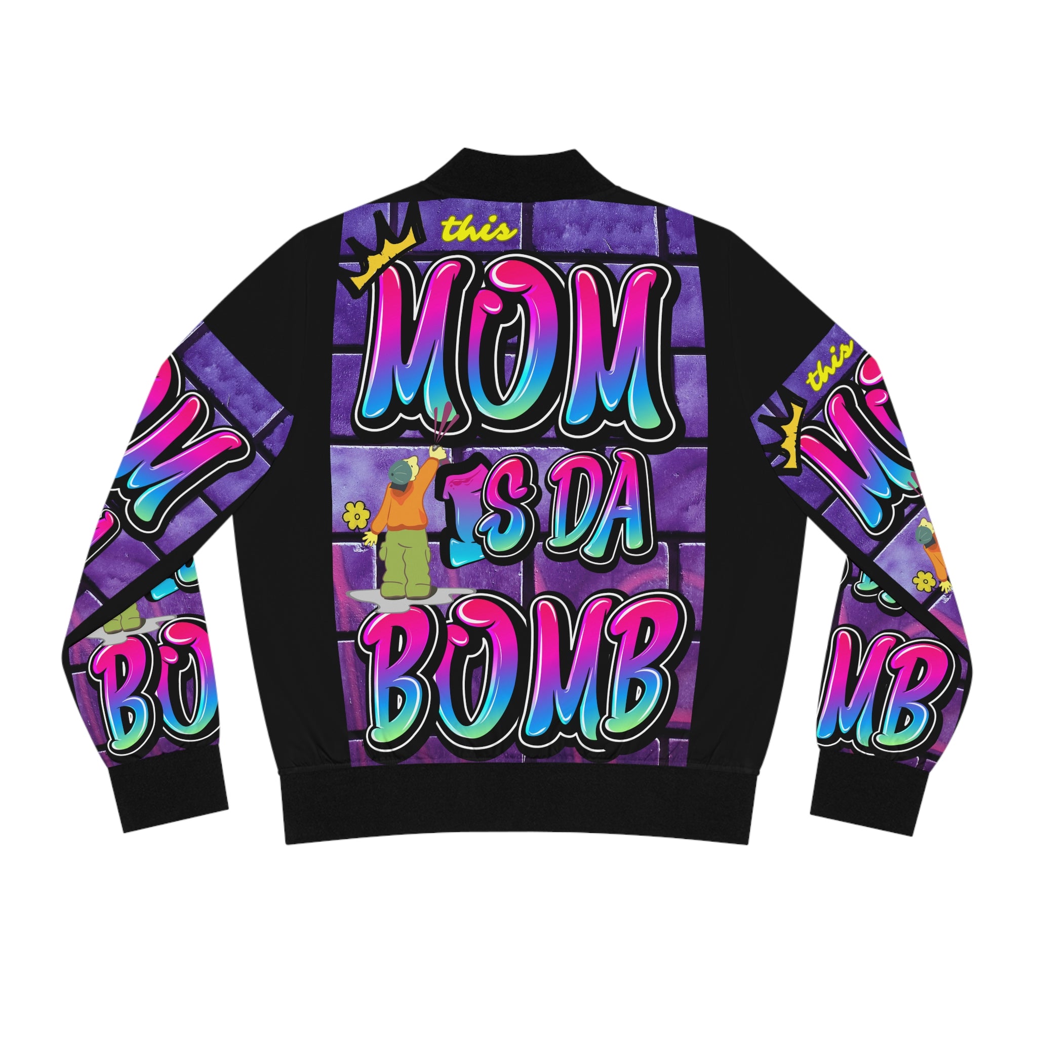 THIS MOM IS THE BOMB - 90s Retro - Women's Black Bomber Jacket (AOP)