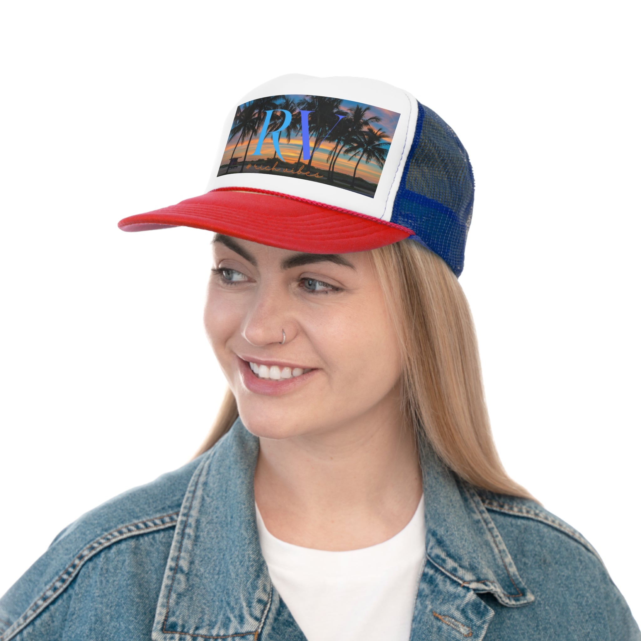 Rich Vibes South Beach Sunset Miami Beach RV Logo - Trucker Hat