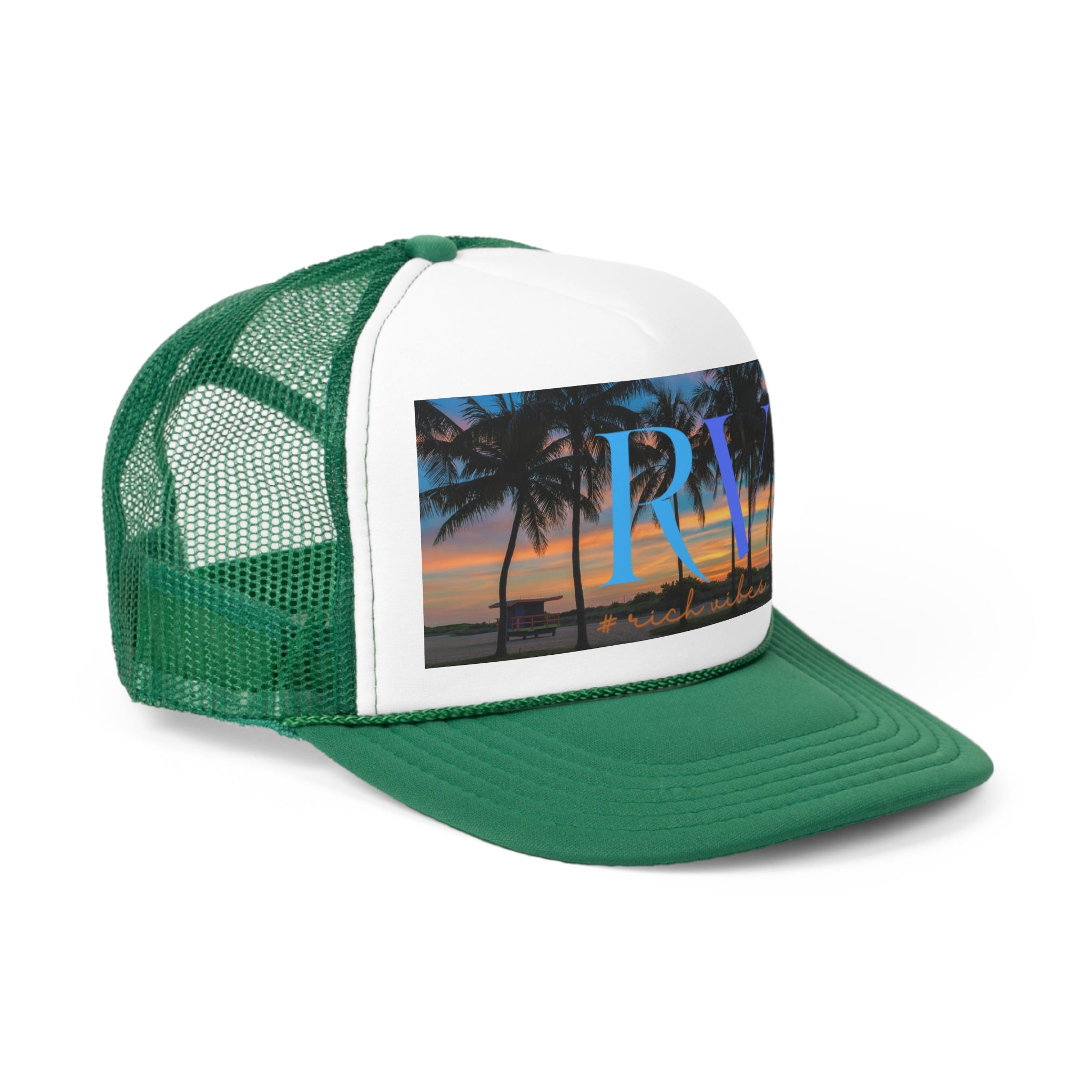 Rich Vibes South Beach Sunset Miami Beach RV Logo - Trucker Hat