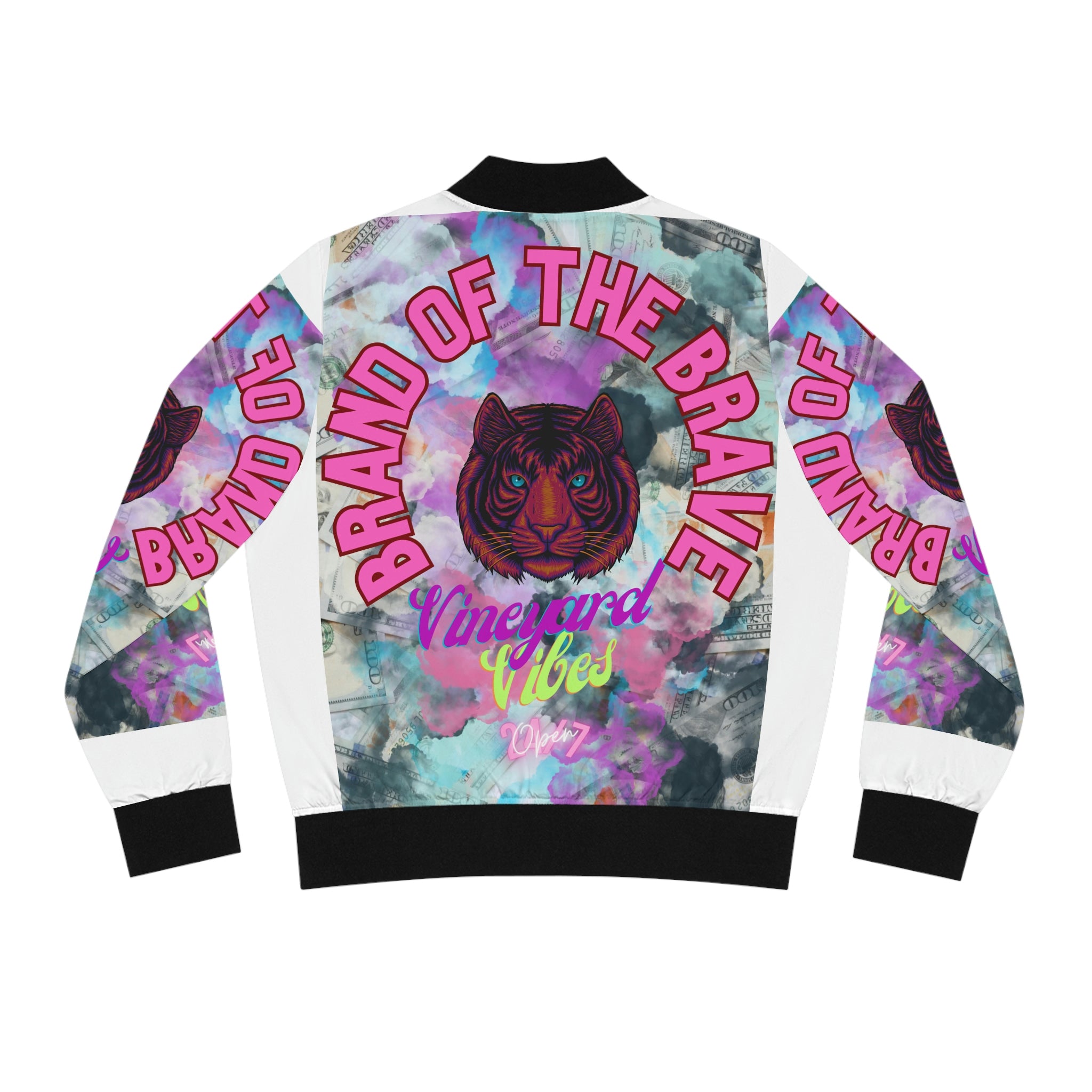 Vineyard Vibes Brand Of The Brave - Women's White Bomber Jacket (AOP)