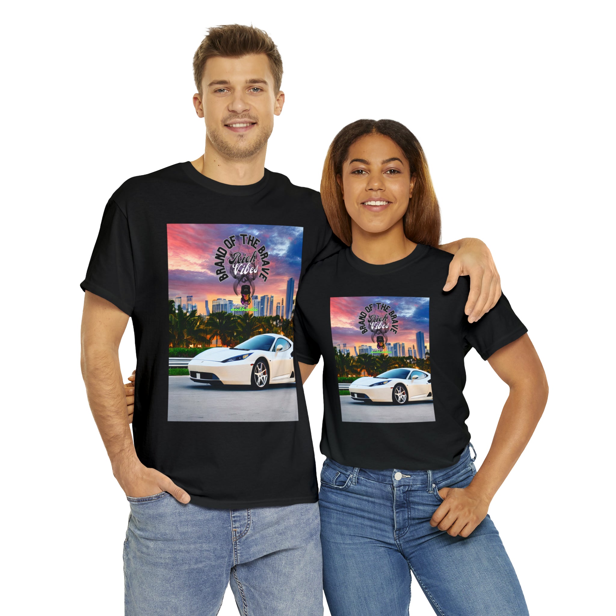 Rich Vibes Brand Of The Brave Motor Sport Miami Sunset- Heavy T-Shirt