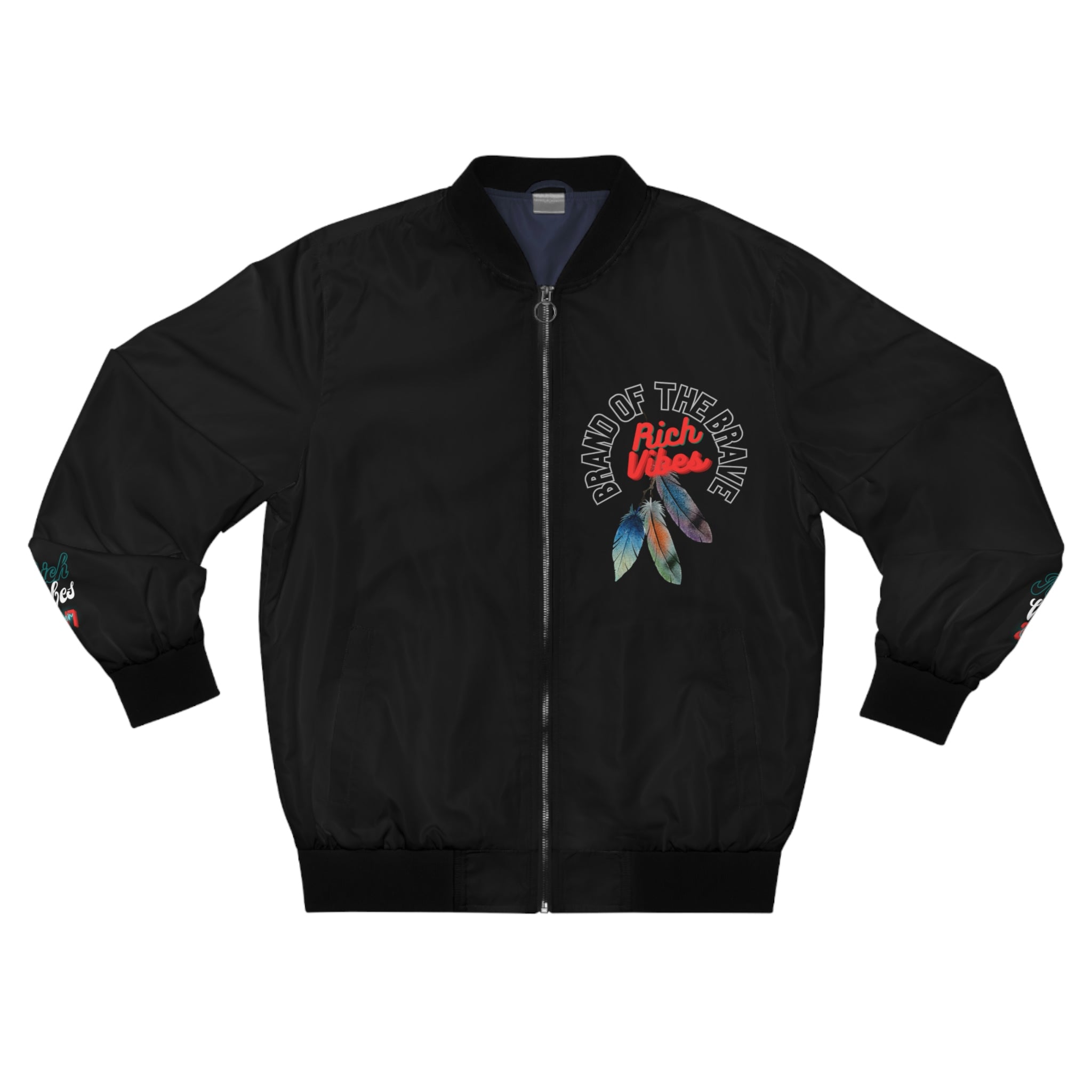 RICH VIBES BRAND OF THE BRAVE 3 Feathered Beach Life - Men's Black Bomber Jacket (AOP)