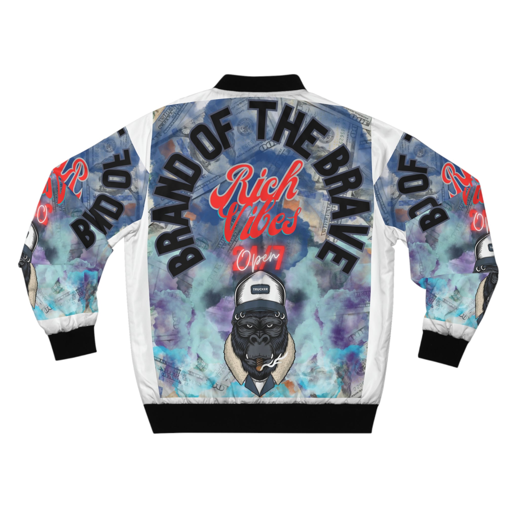 RICH VIBES BRAND OF THE BRAVE APE - Men's White Bomber Jacket (AOP)
