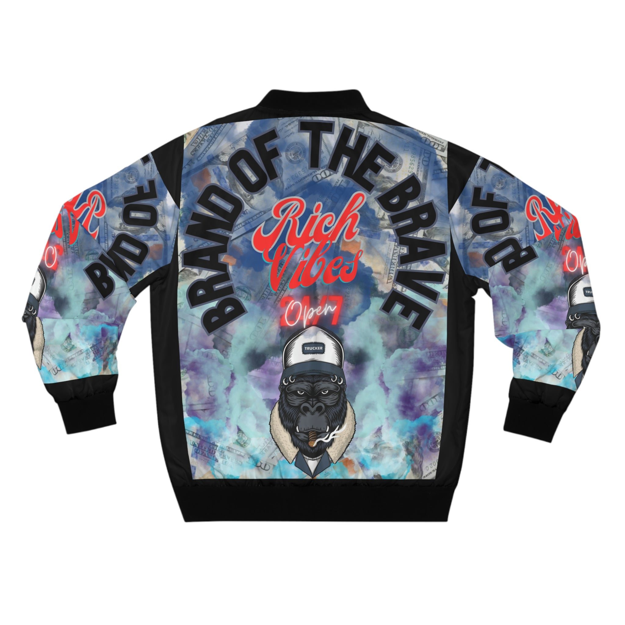 RICH VIBES BRAND OF THE BRAVE APE - Men's Black Bomber Jacket (AOP)