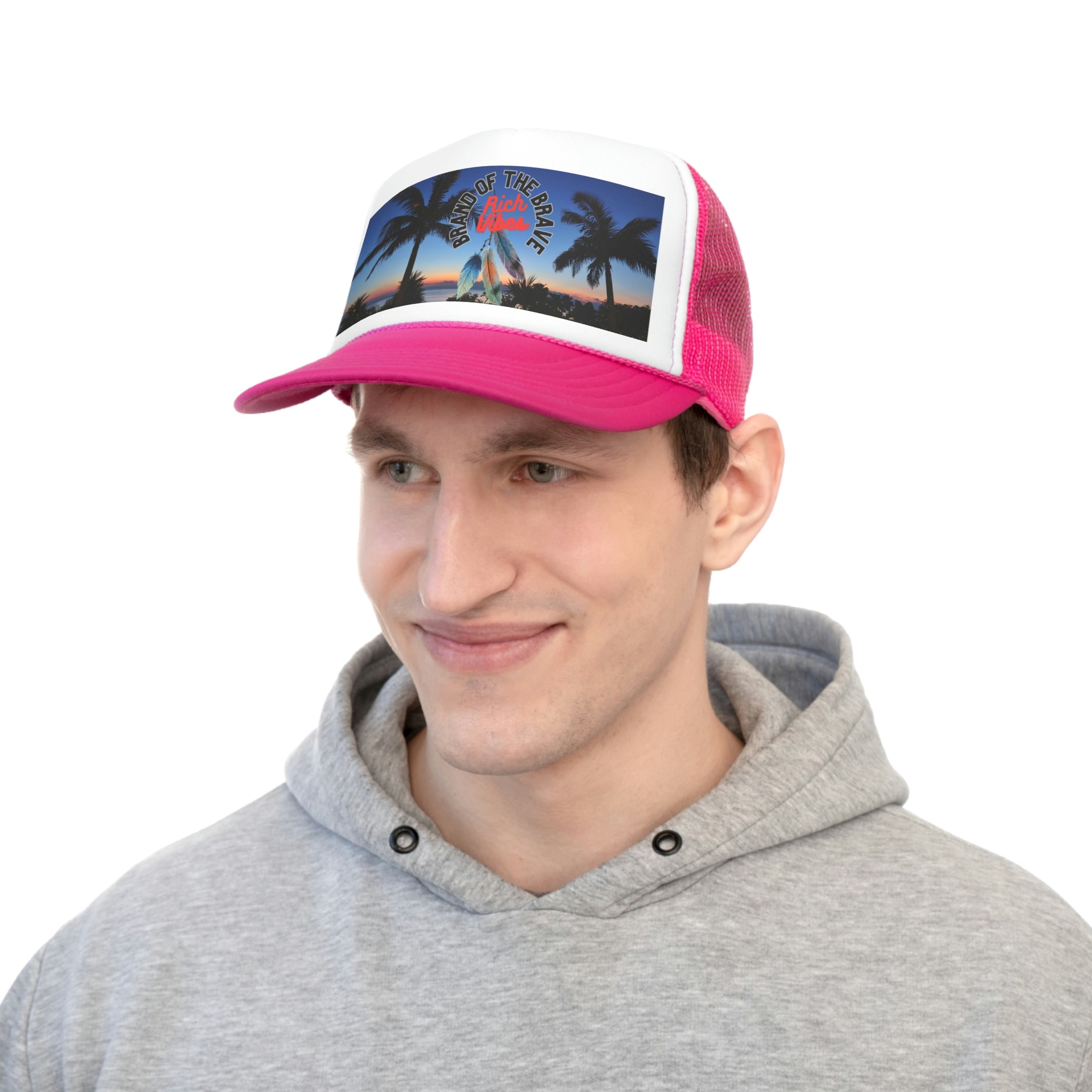 Rich Vibes Logo Sunset in Okinawa Beach - Trucker Hat