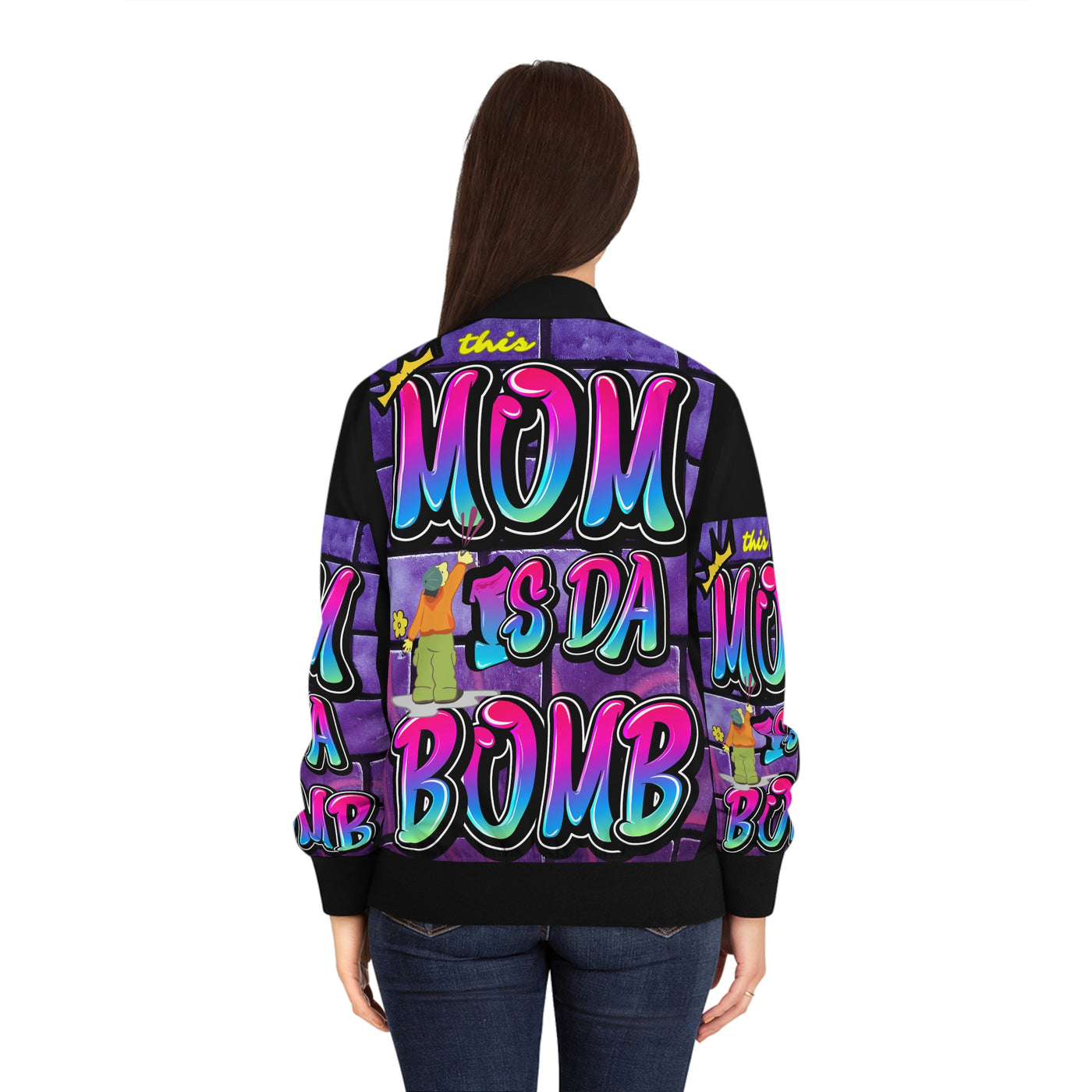 (AOP) Bomber THE - BOMB Retro Women\'s IS – Black Rich 90s - MOM THIS Jacket Vibes
