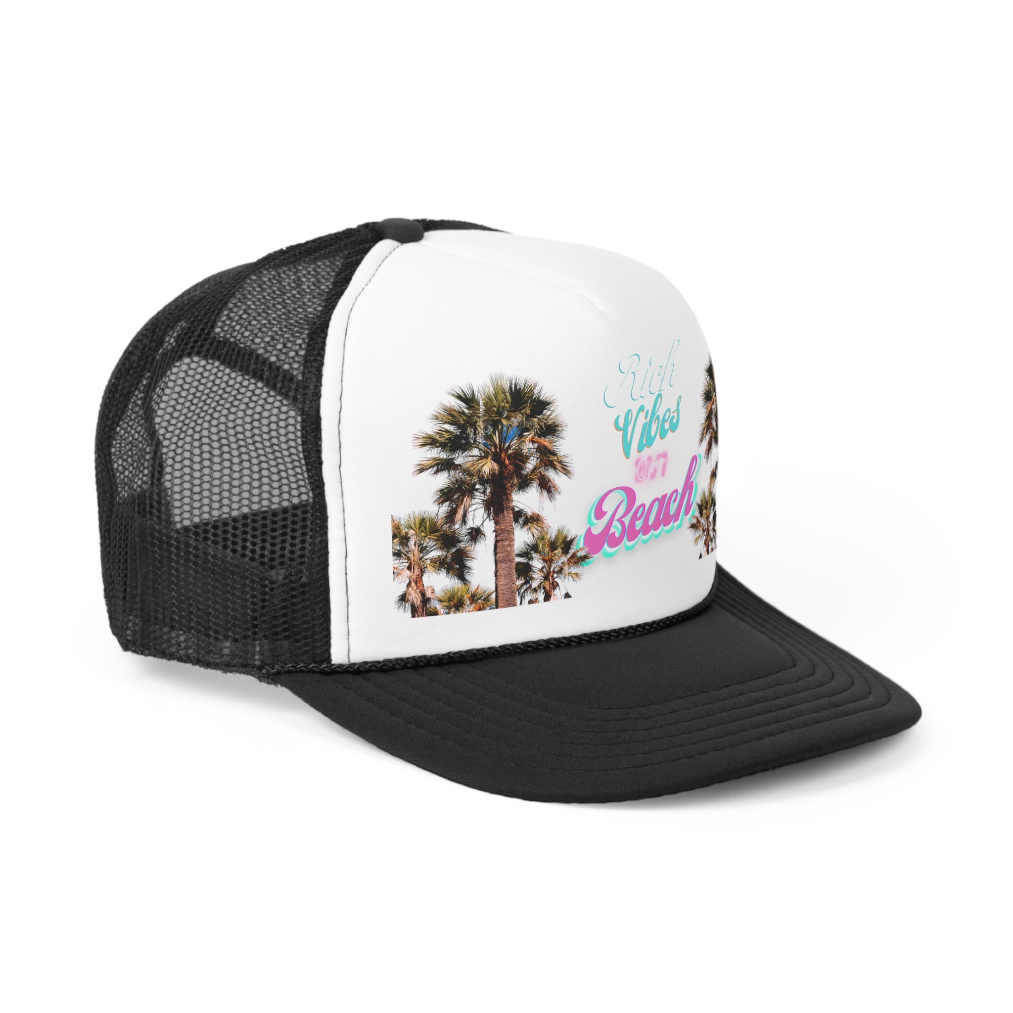 Rich Vibes Logo 24/7 Miami Beach Pink Vibes - Trucker Hat