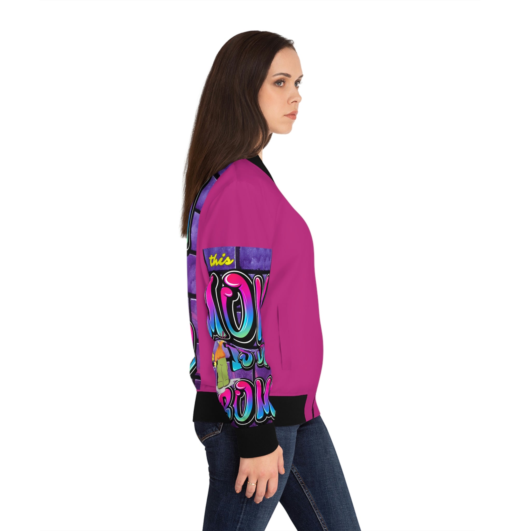 THIS MOM IS THE BOMB - 90s Retro - Women's Pink Bomber Jacket (AOP)