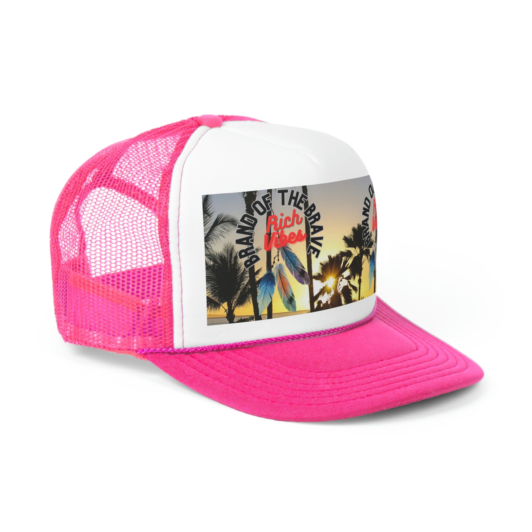 Rich Vibes Brand Of The Brave Maui Sunset 3 Feathers Print - Trucker Hat