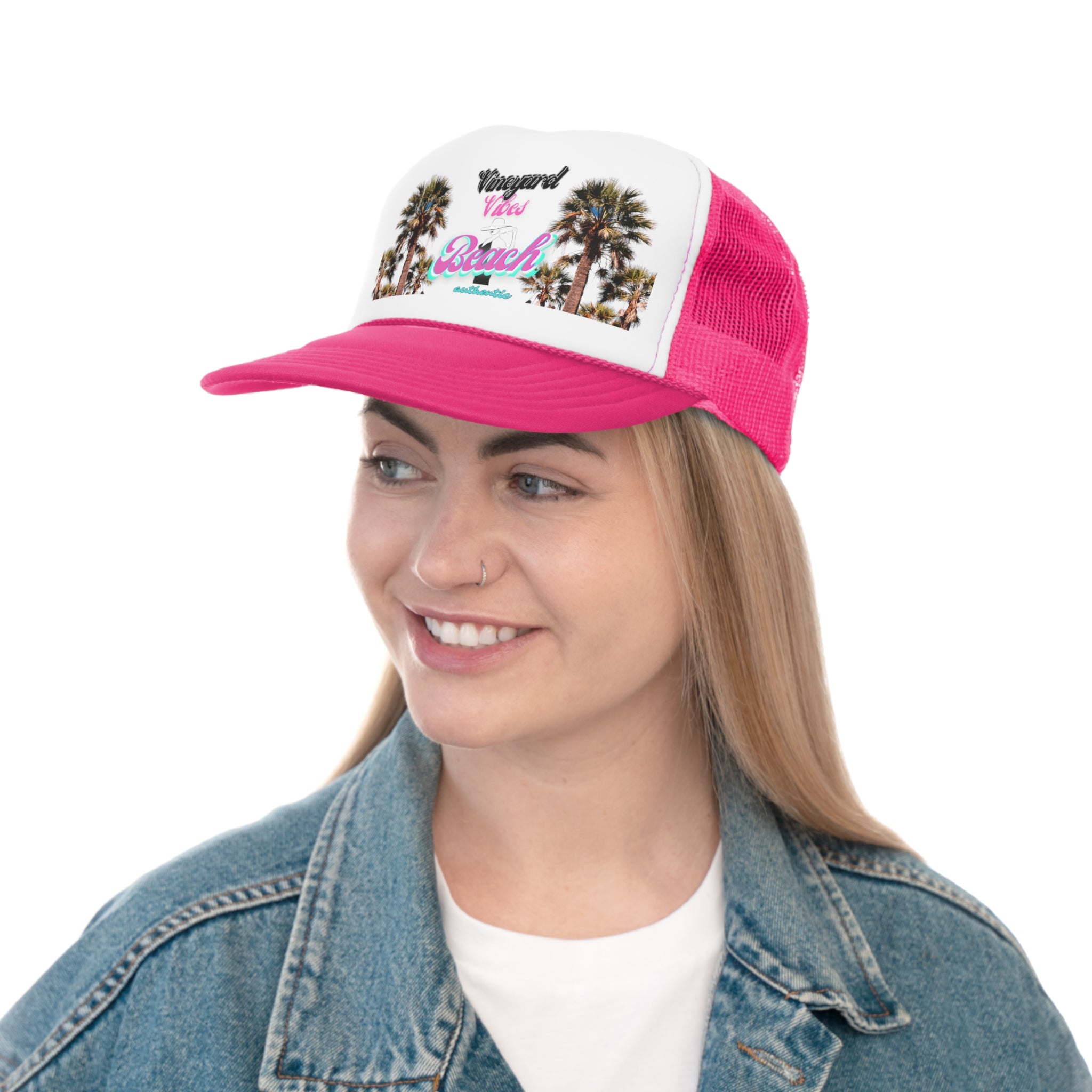 Vineyard Vibes Logo Miami Beach Pink Vibes - Trucker Hat