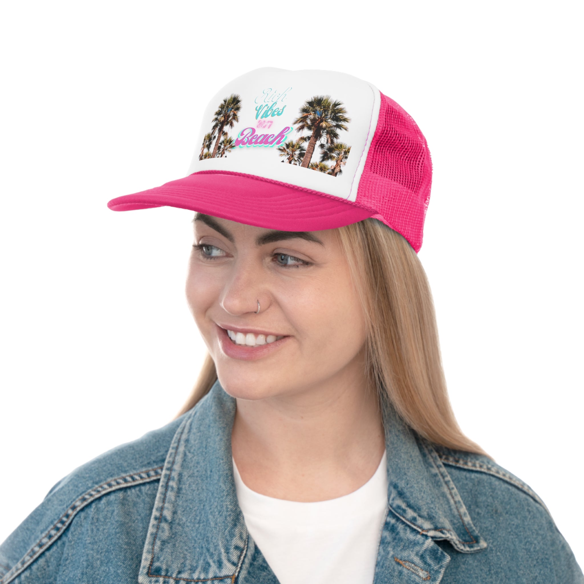 Rich Vibes Logo 24/7 Miami Beach Pink Vibes - Trucker Hat