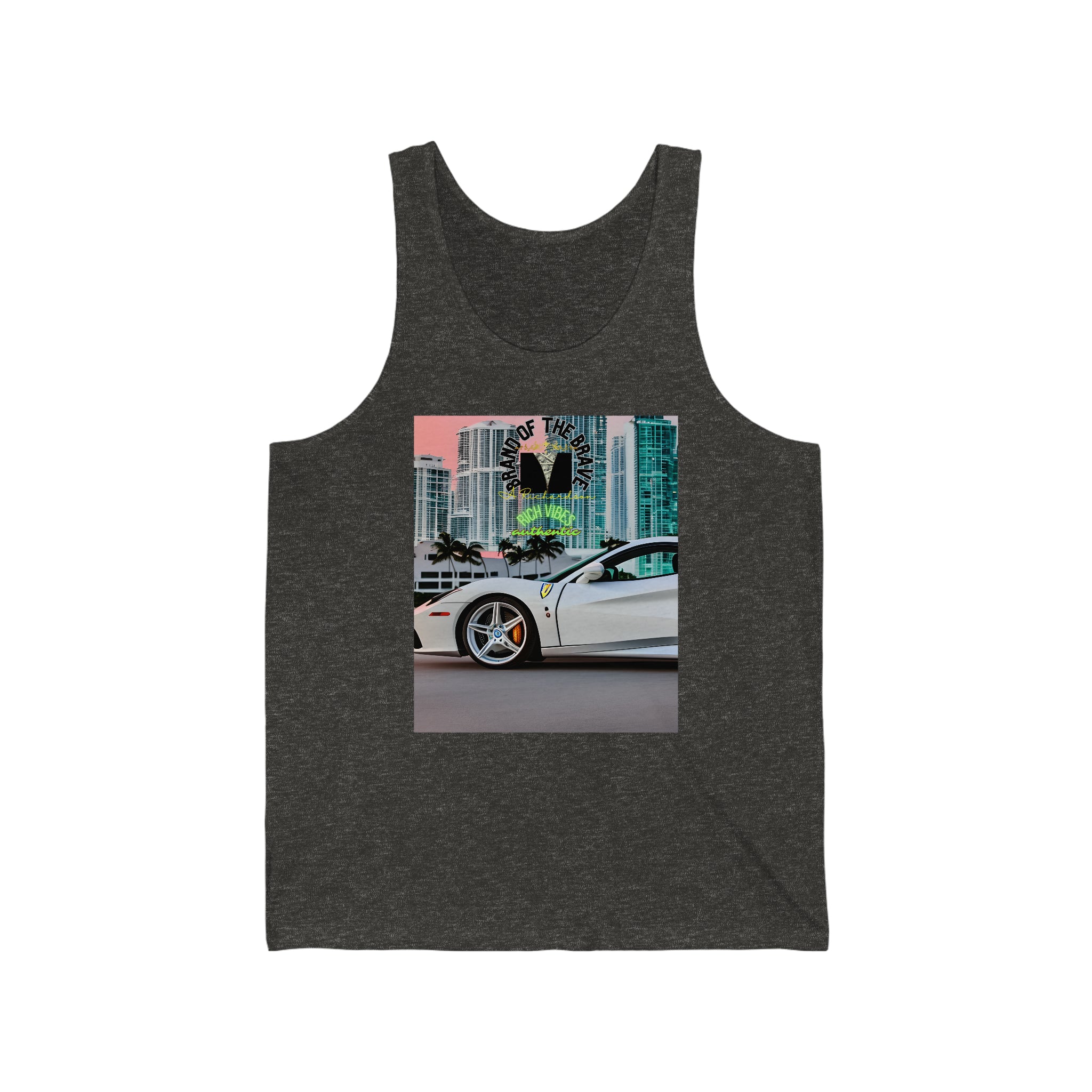Rich Vibes White Ferrari Shopping District - Jersey Tank