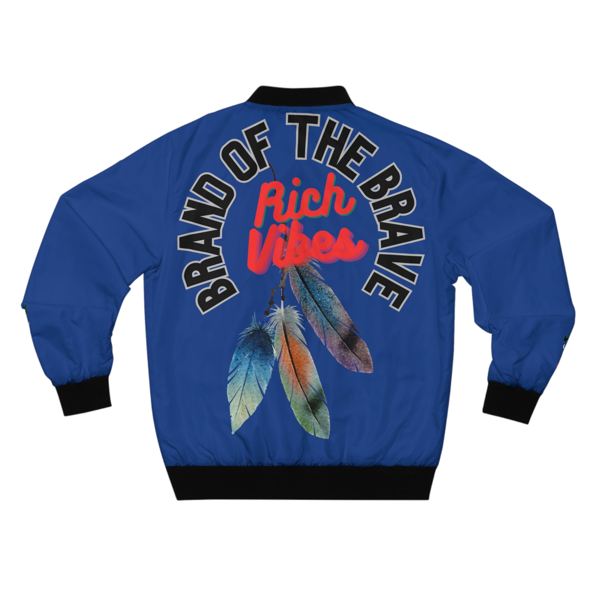 RICH VIBES BRAND OF THE BRAVE 3 Feathered Beach Life - Men's Navy Blue Bomber Jacket (AOP)