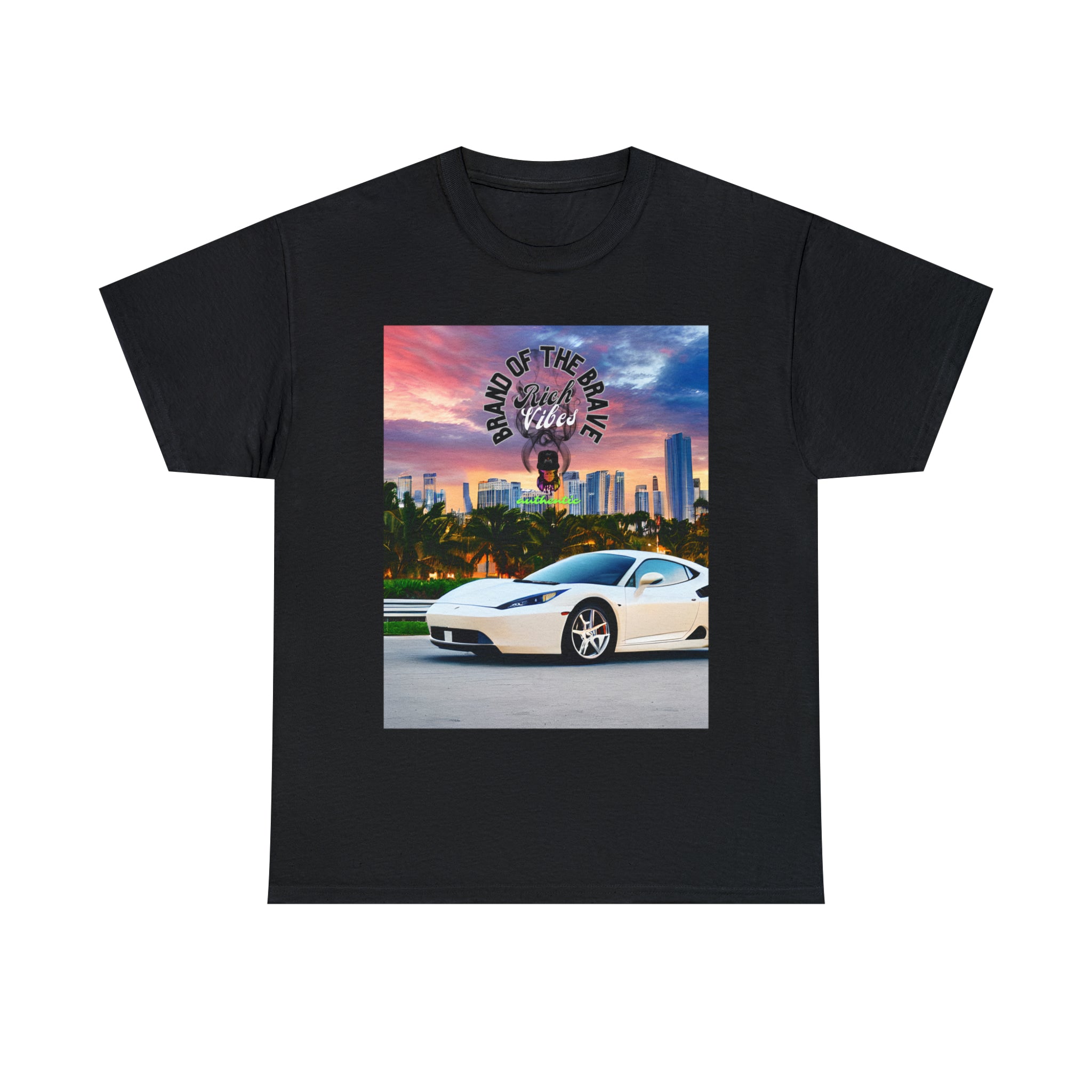 Rich Vibes Brand Of The Brave Motor Sport Miami Sunset- Heavy T-Shirt