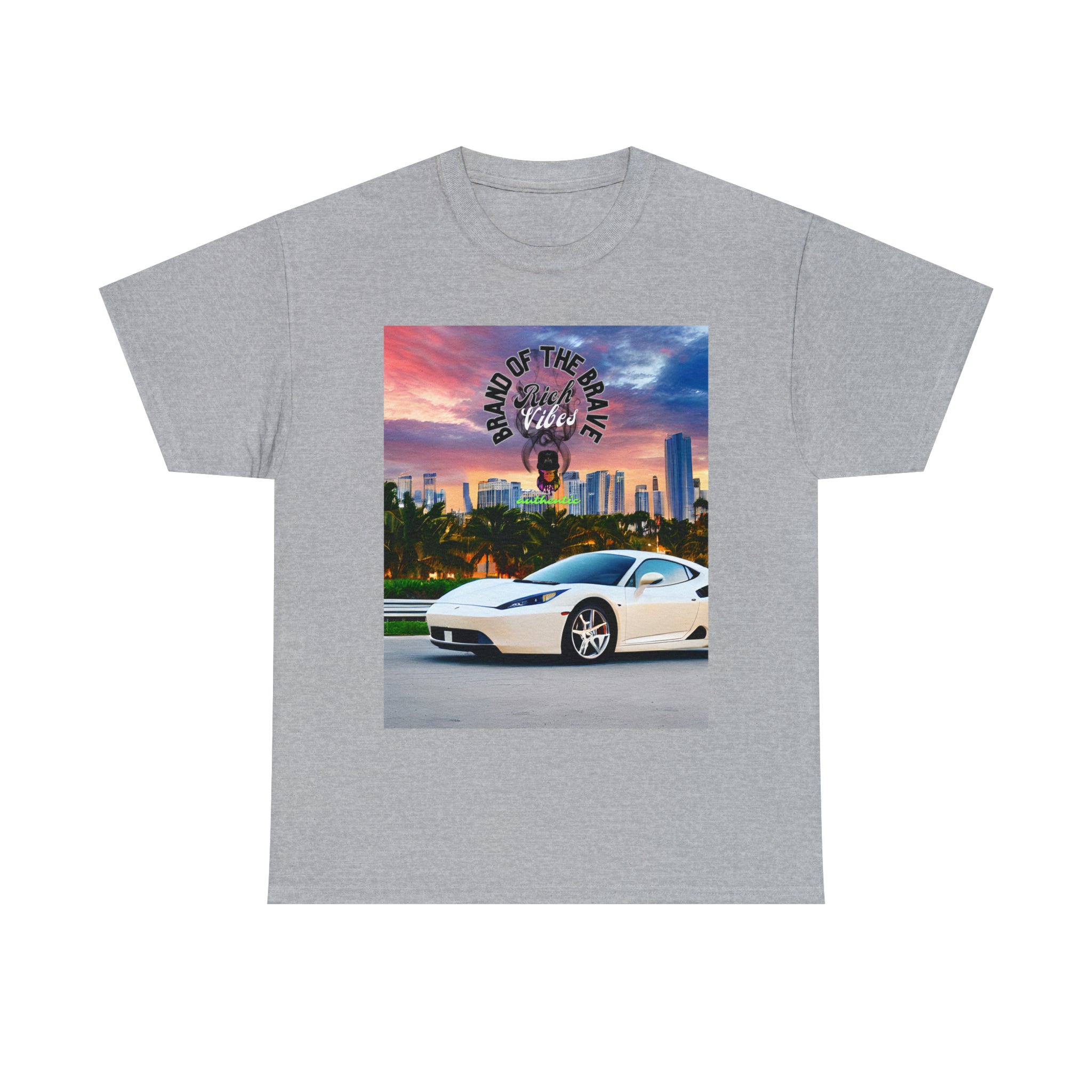 Rich Vibes Brand Of The Brave Motor Sport Miami Sunset- Heavy T-Shirt
