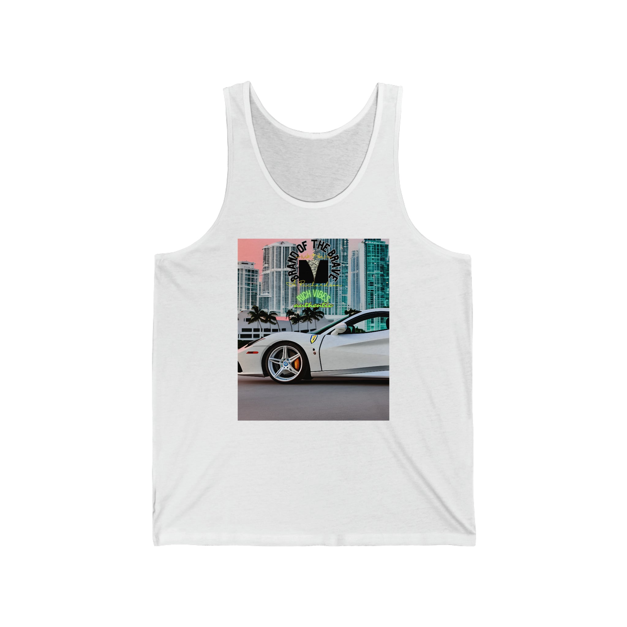 Rich Vibes White Ferrari Shopping District - Jersey Tank