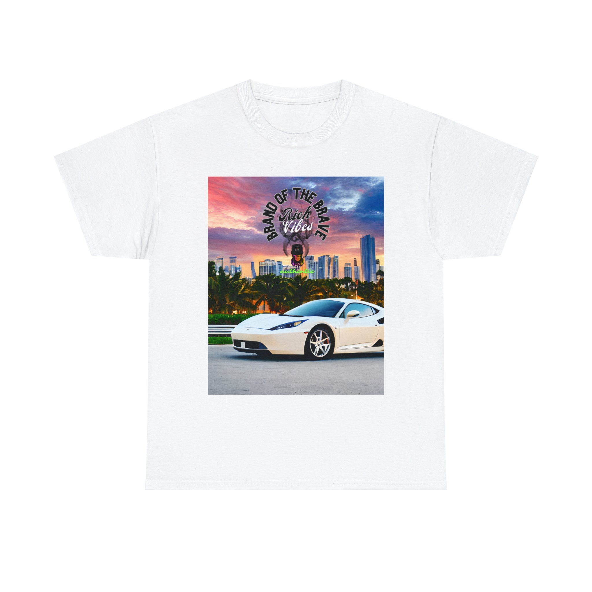 Rich Vibes Brand Of The Brave Motor Sport Miami Sunset- Heavy T-Shirt