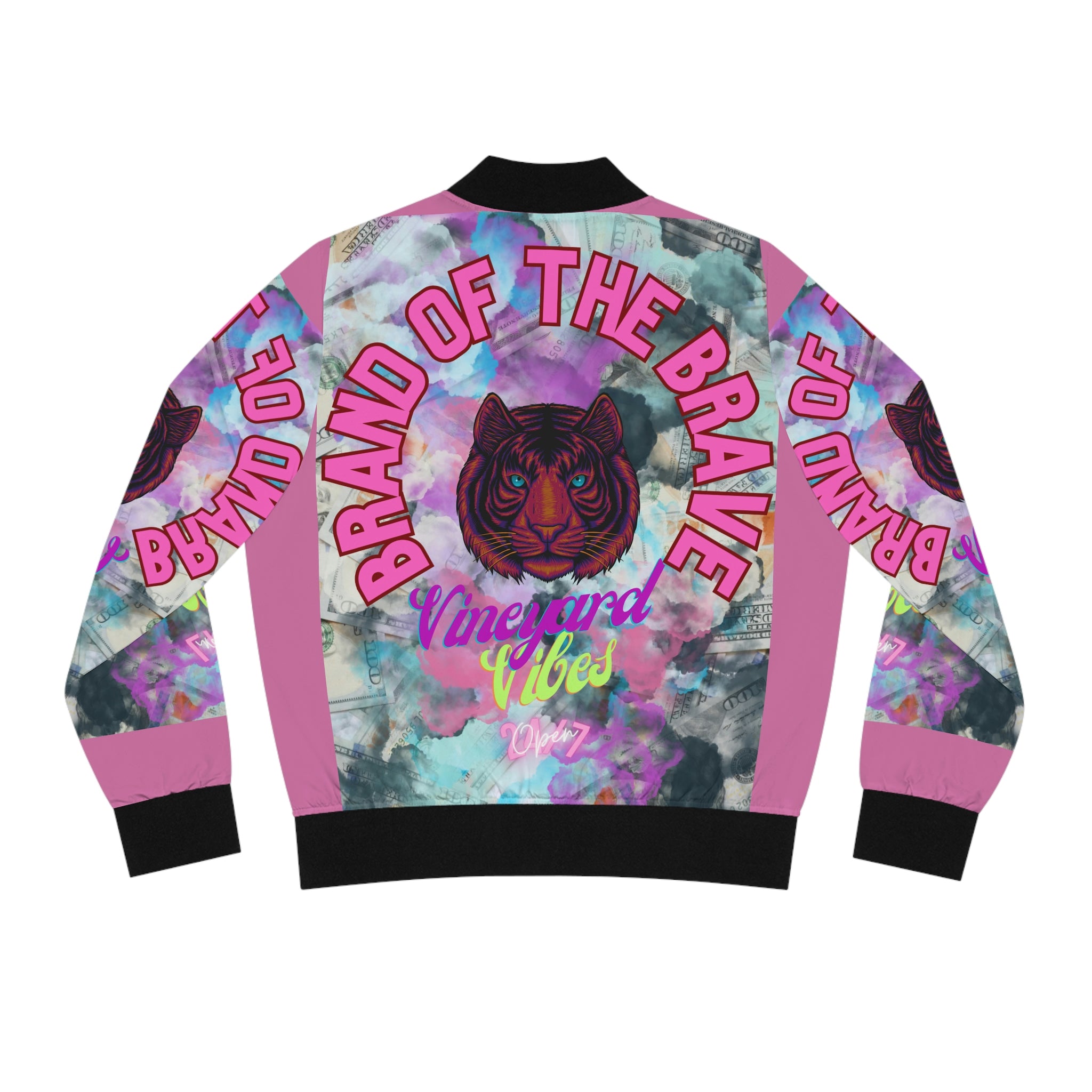 Vineyard Vibes Brand Of The Brave - Women's Light Pink Bomber Jacket (AOP)