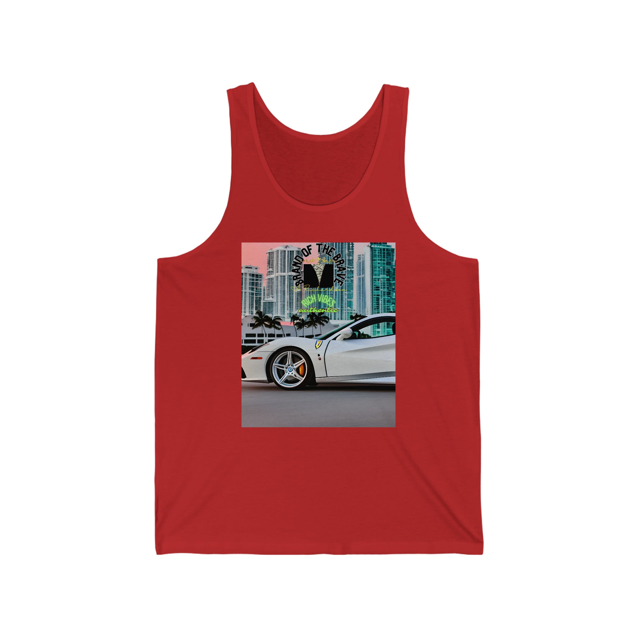 Rich Vibes White Ferrari Shopping District - Jersey Tank