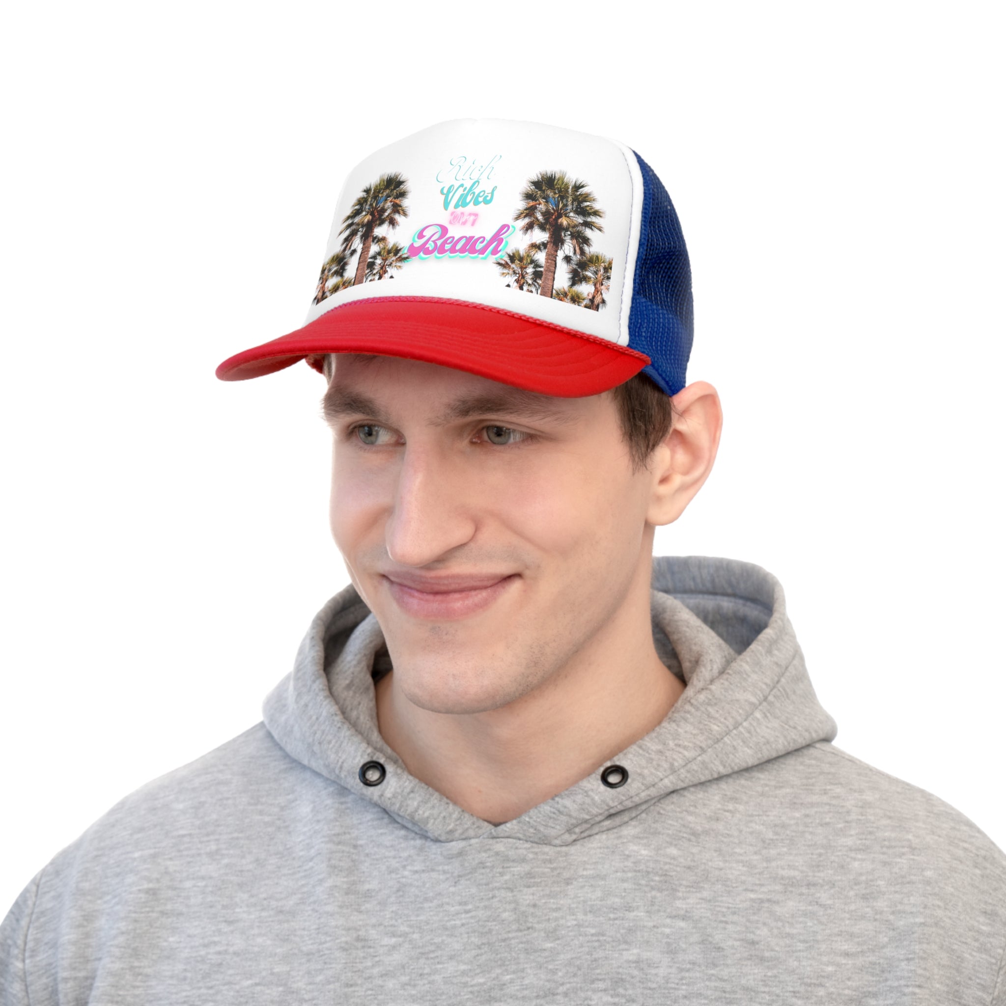 Rich Vibes Logo 24/7 Miami Beach Pink Vibes - Trucker Hat