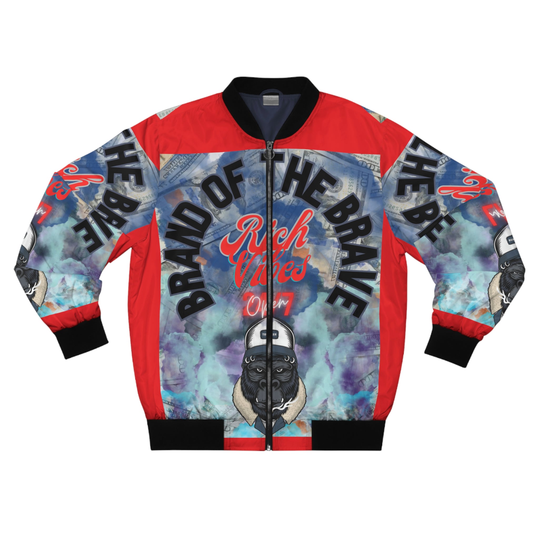 RICH VIBES BRAND OF THE BRAVE APE - Men's Red Bomber Jacket (AOP)