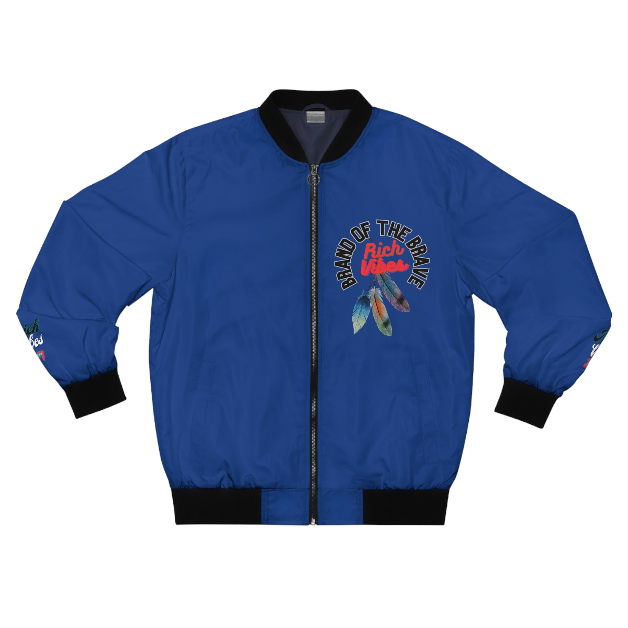 RICH VIBES BRAND OF THE BRAVE 3 Feathered Beach Life - Men's Navy Blue Bomber Jacket (AOP)