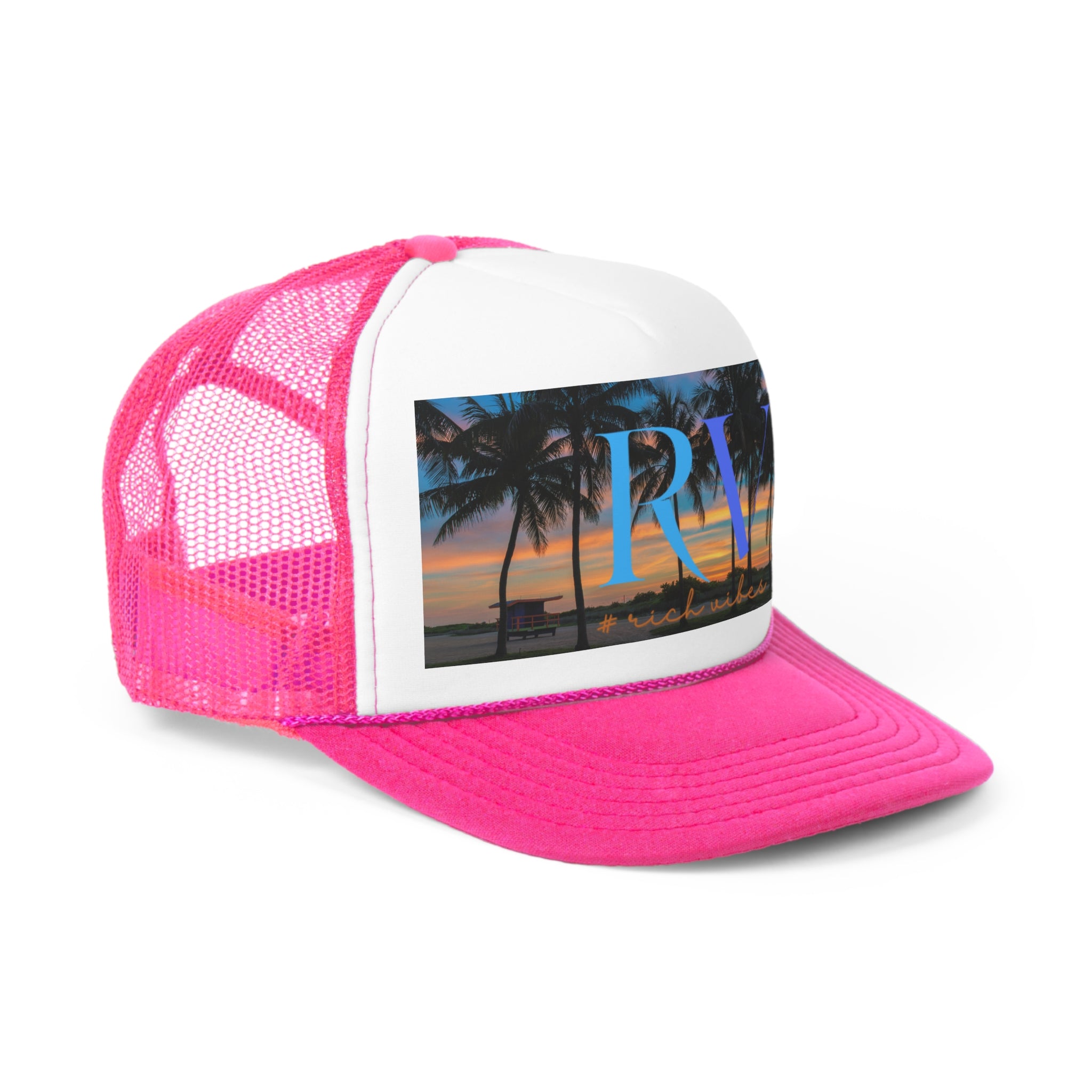 Rich Vibes South Beach Sunset Miami Beach RV Logo - Trucker Hat