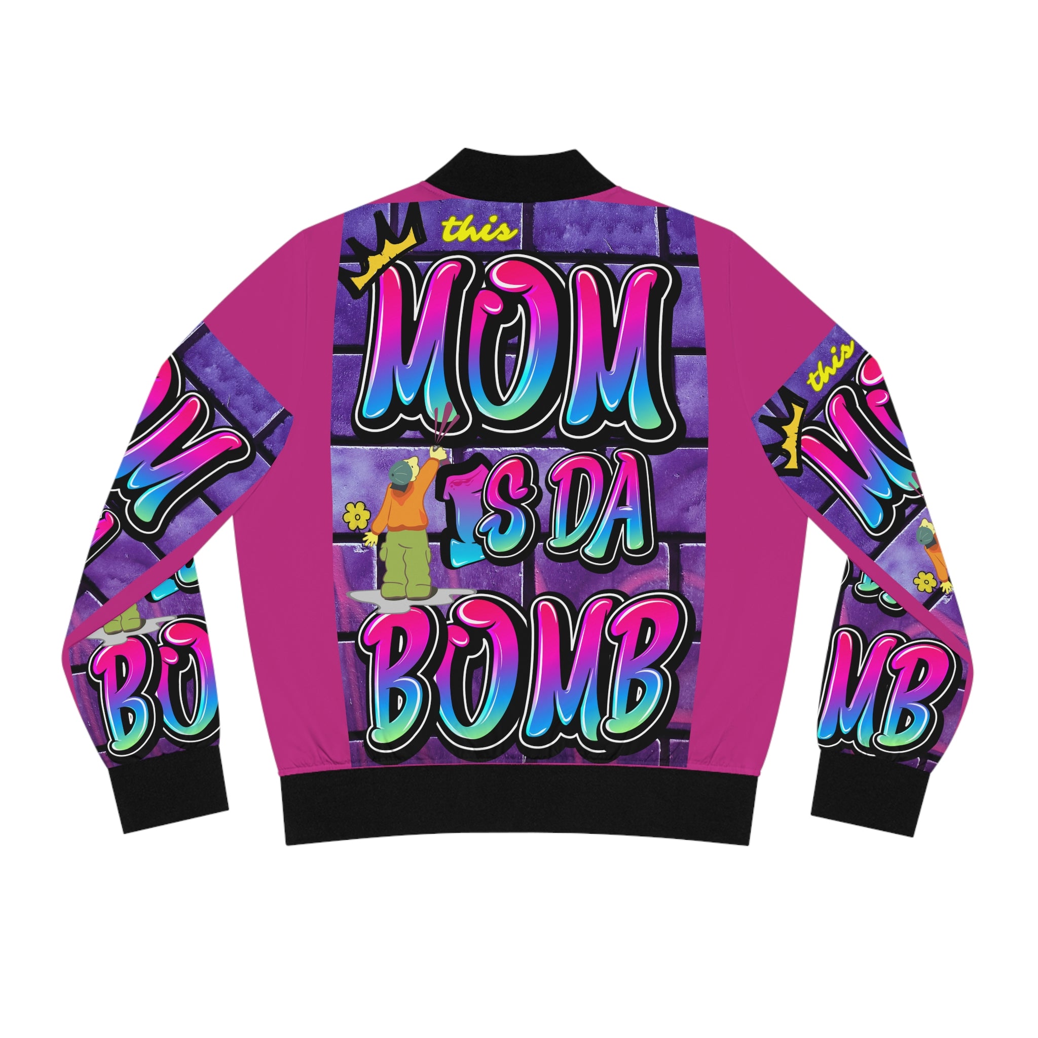 THIS MOM IS THE BOMB - 90s Retro - Women's Pink Bomber Jacket (AOP)
