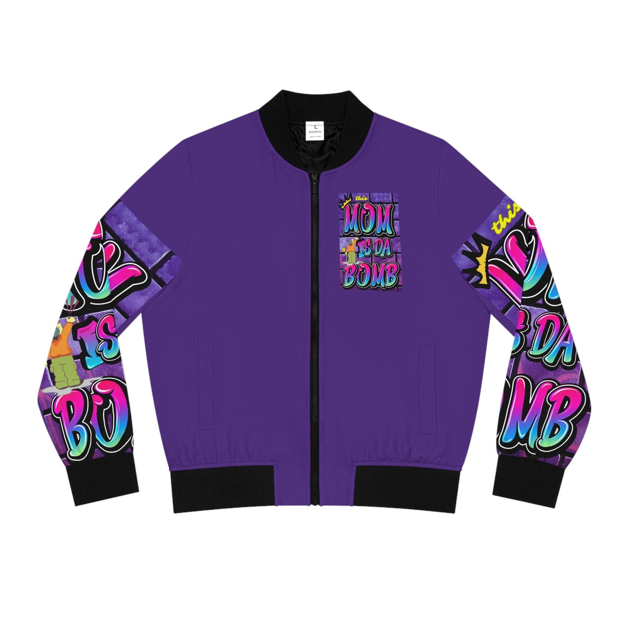 THIS MOM IS THE BOMB - 90s Retro - Women's Purple Bomber Jacket (AOP)