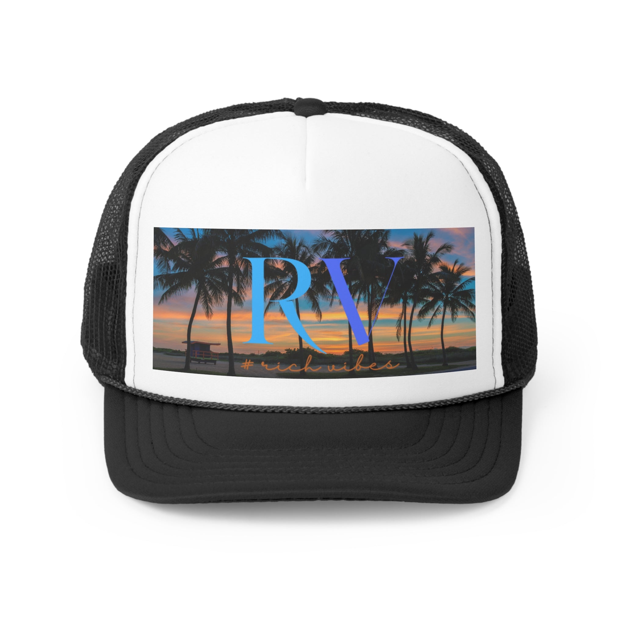 Rich Vibes South Beach Sunset Miami Beach RV Logo - Trucker Hat