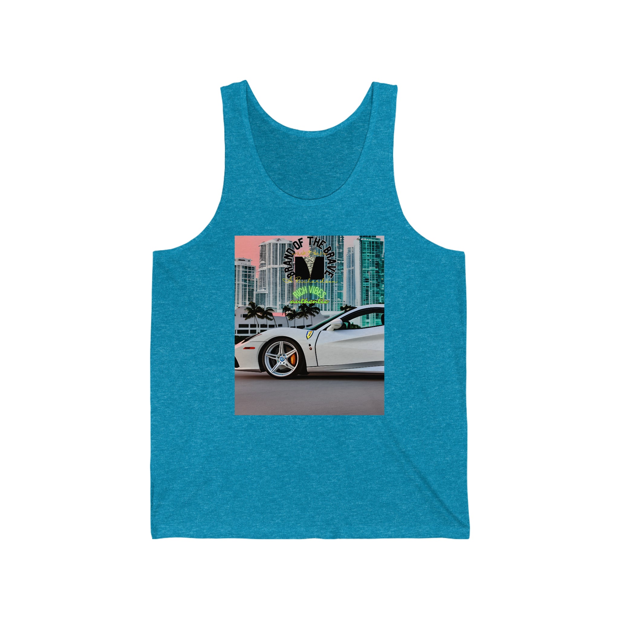 Rich Vibes White Ferrari Shopping District - Jersey Tank