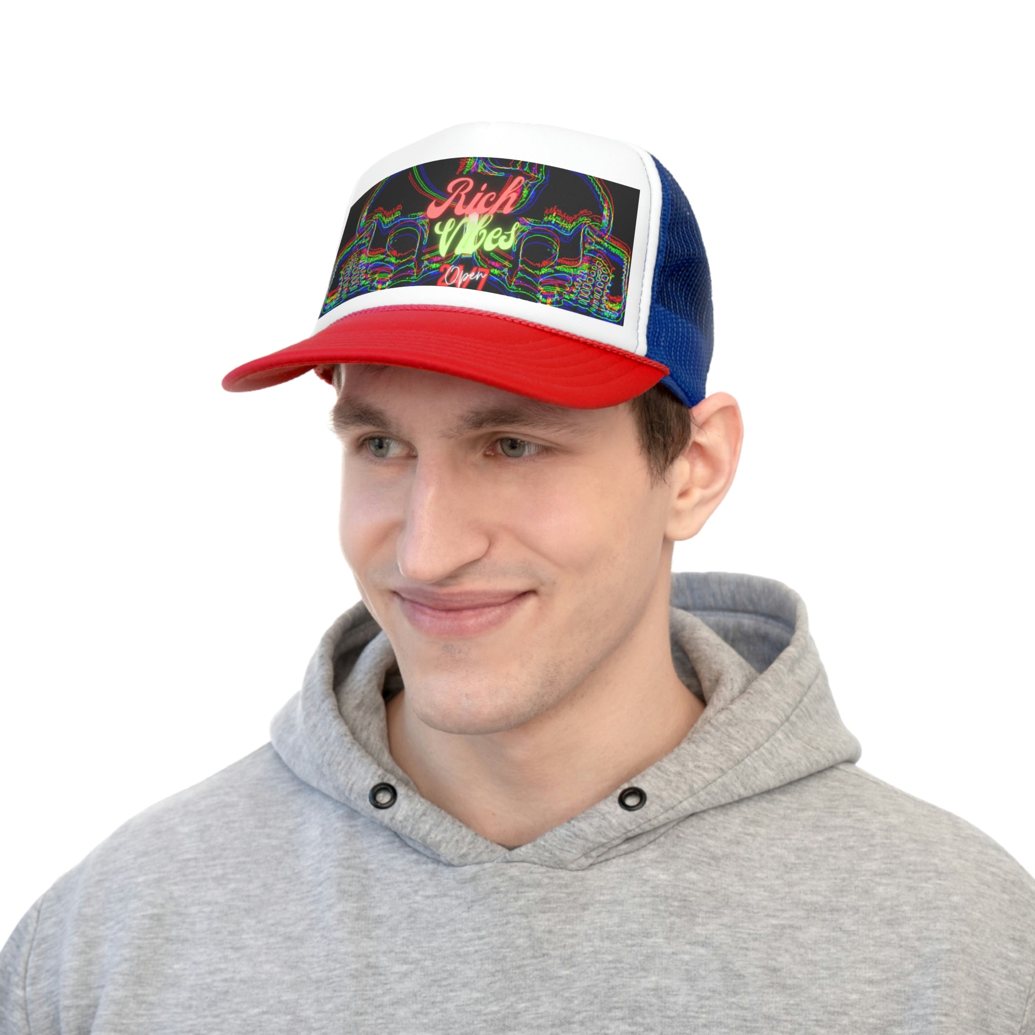 Rich Vibes Red Bubble Print Skulls Black - Trucker Hat