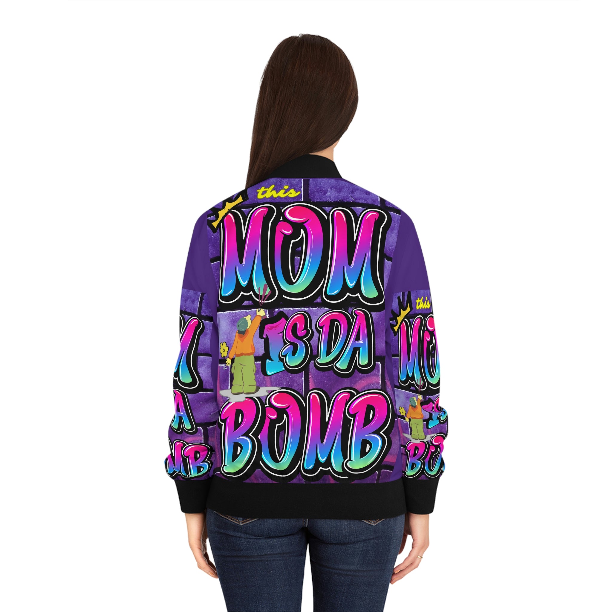 THIS MOM IS THE BOMB - 90s Retro - Women's Purple Bomber Jacket (AOP)