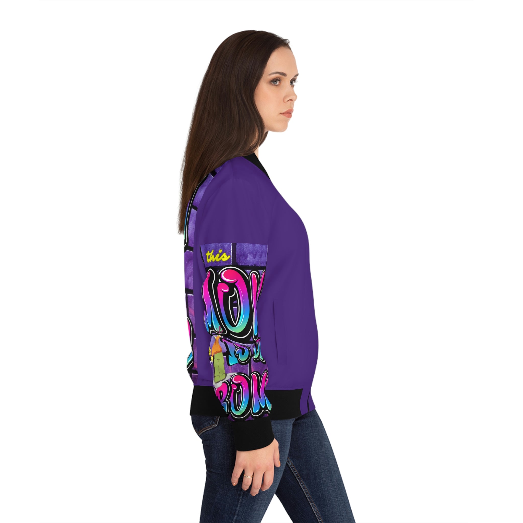 THIS MOM IS THE BOMB - 90s Retro - Women's Purple Bomber Jacket (AOP)