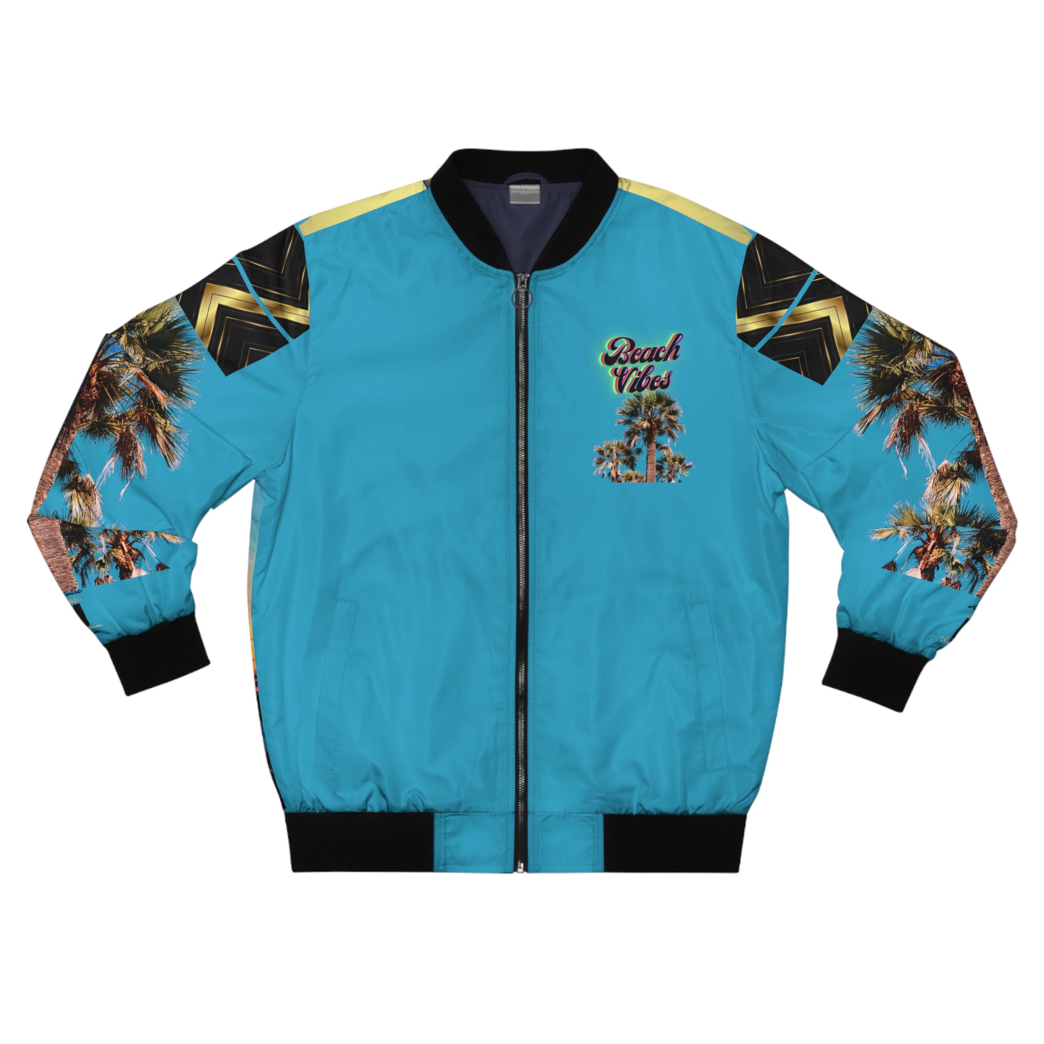 RICH VIBES Palm Beach Vibes Authentic Signature Collection - Men's Turquoise Bomber Jacket (AOP)