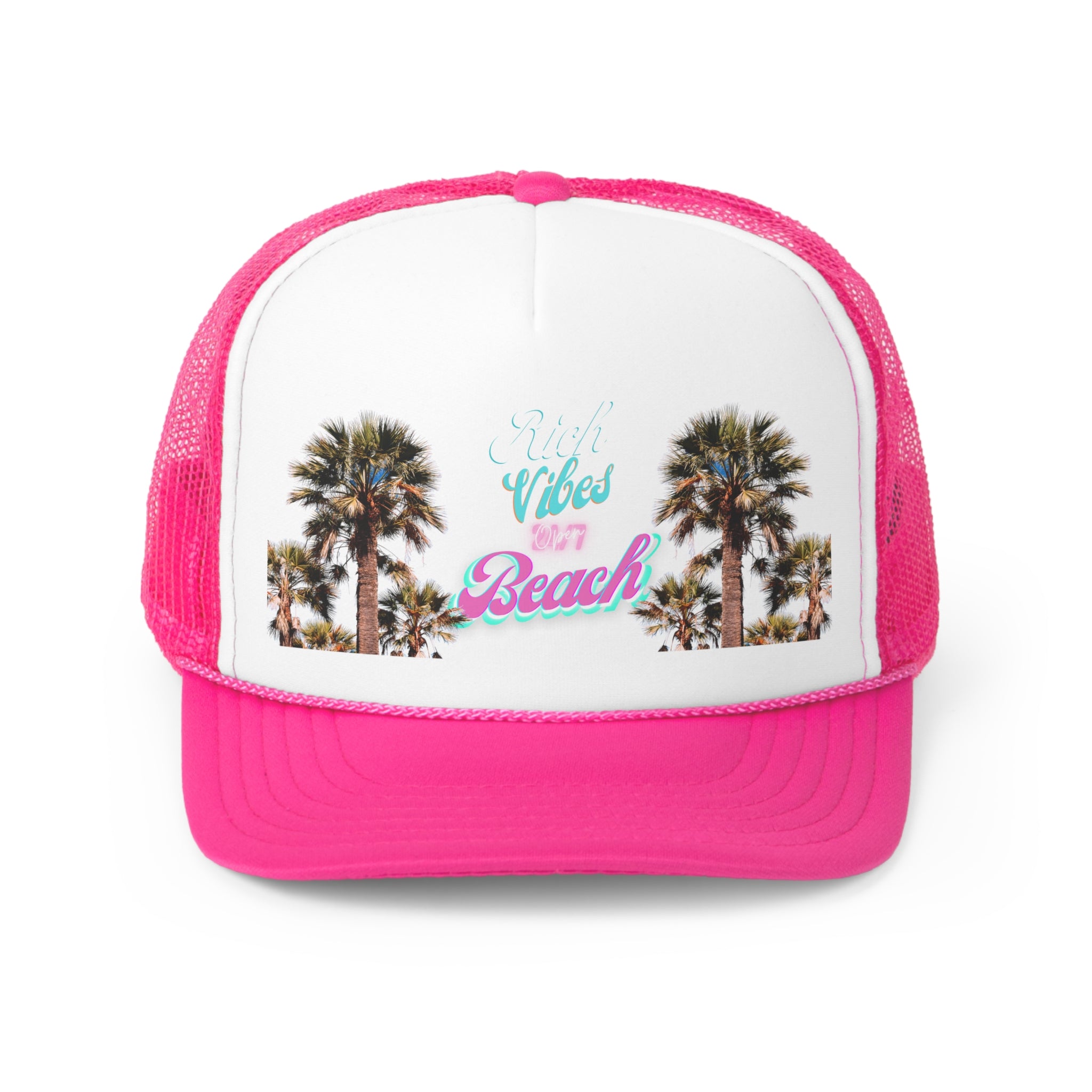 Rich Vibes Logo 24/7 Miami Beach Pink Vibes - Trucker Hat