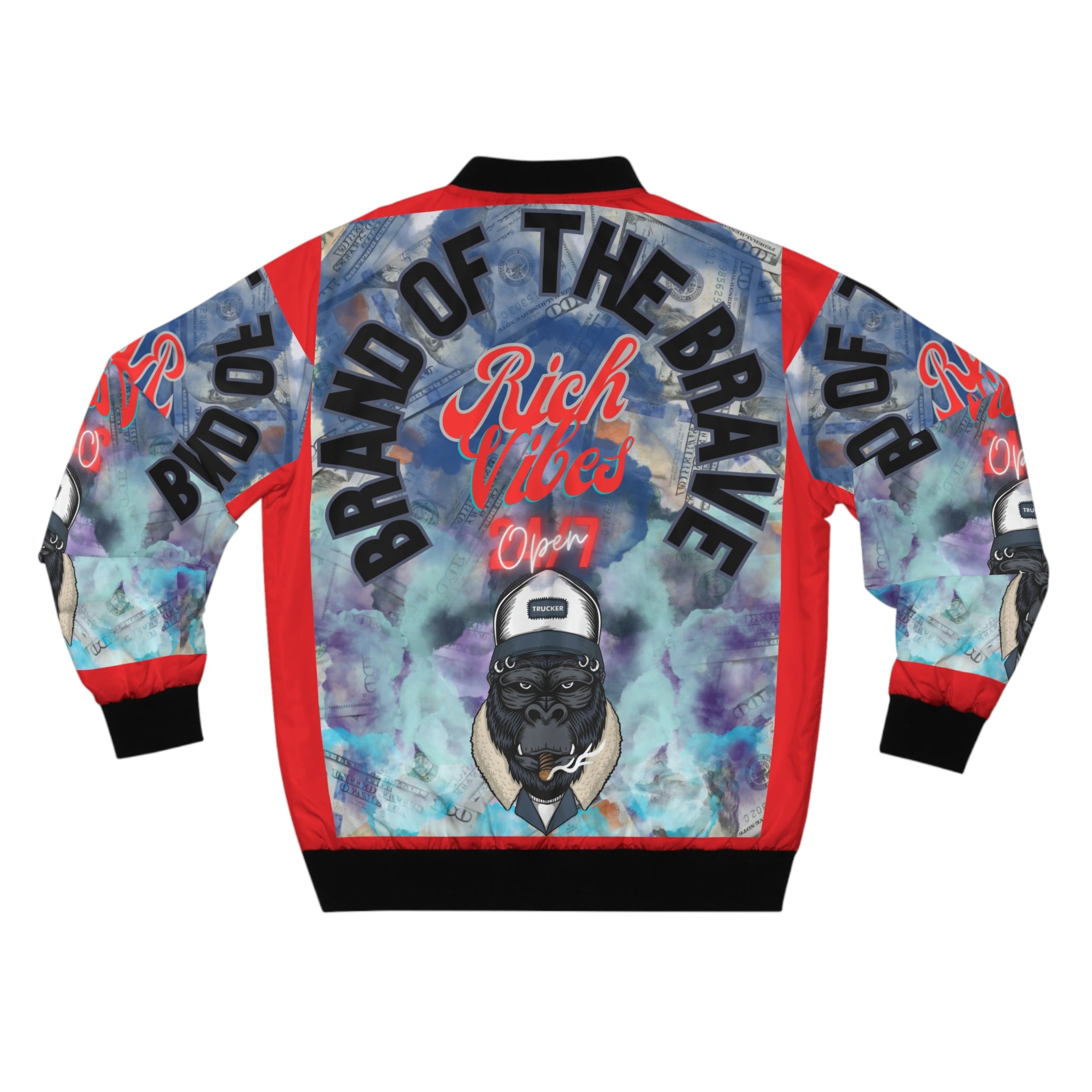 RICH VIBES BRAND OF THE BRAVE APE - Men's Red Bomber Jacket (AOP)