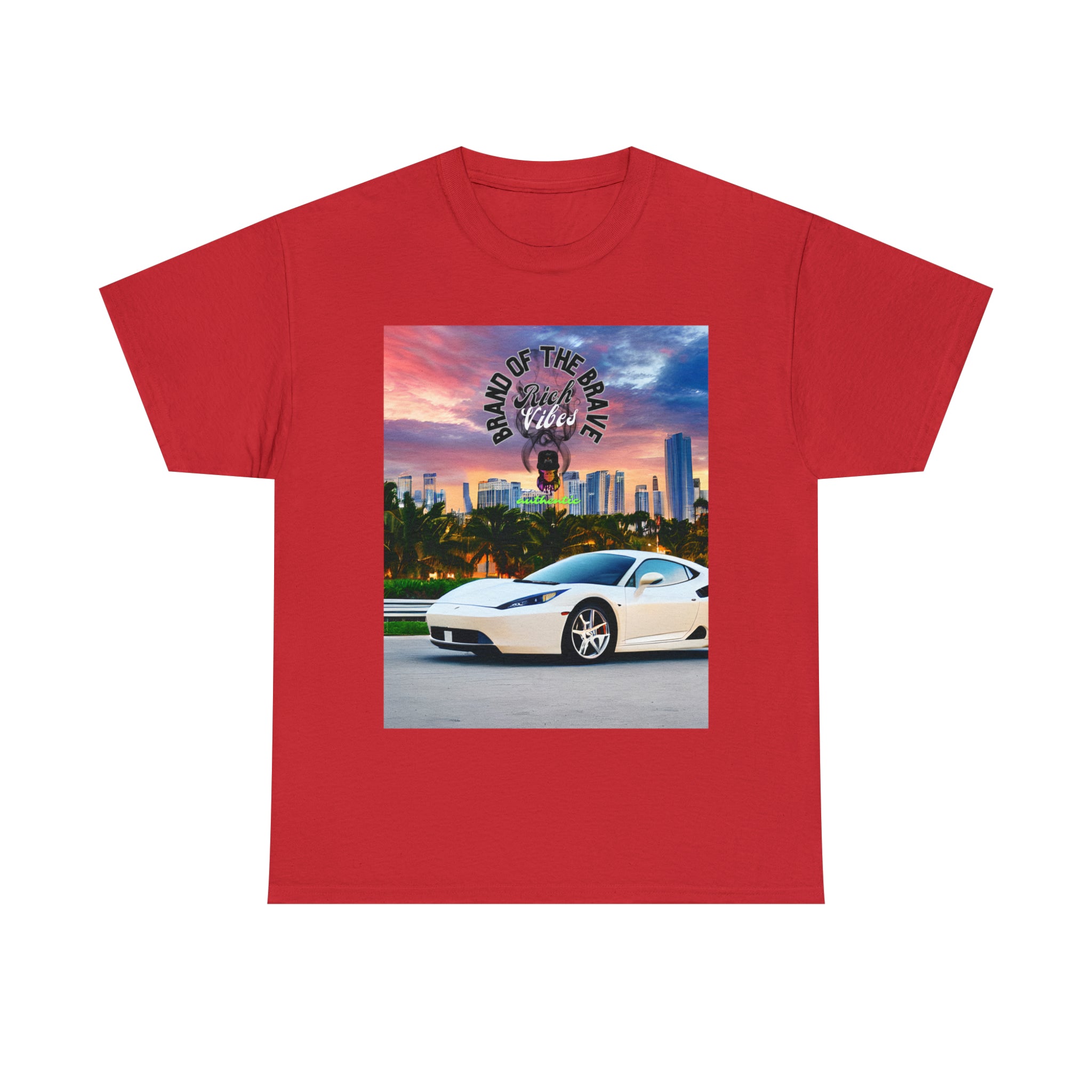 Rich Vibes Brand Of The Brave Motor Sport Miami Sunset- Heavy T-Shirt