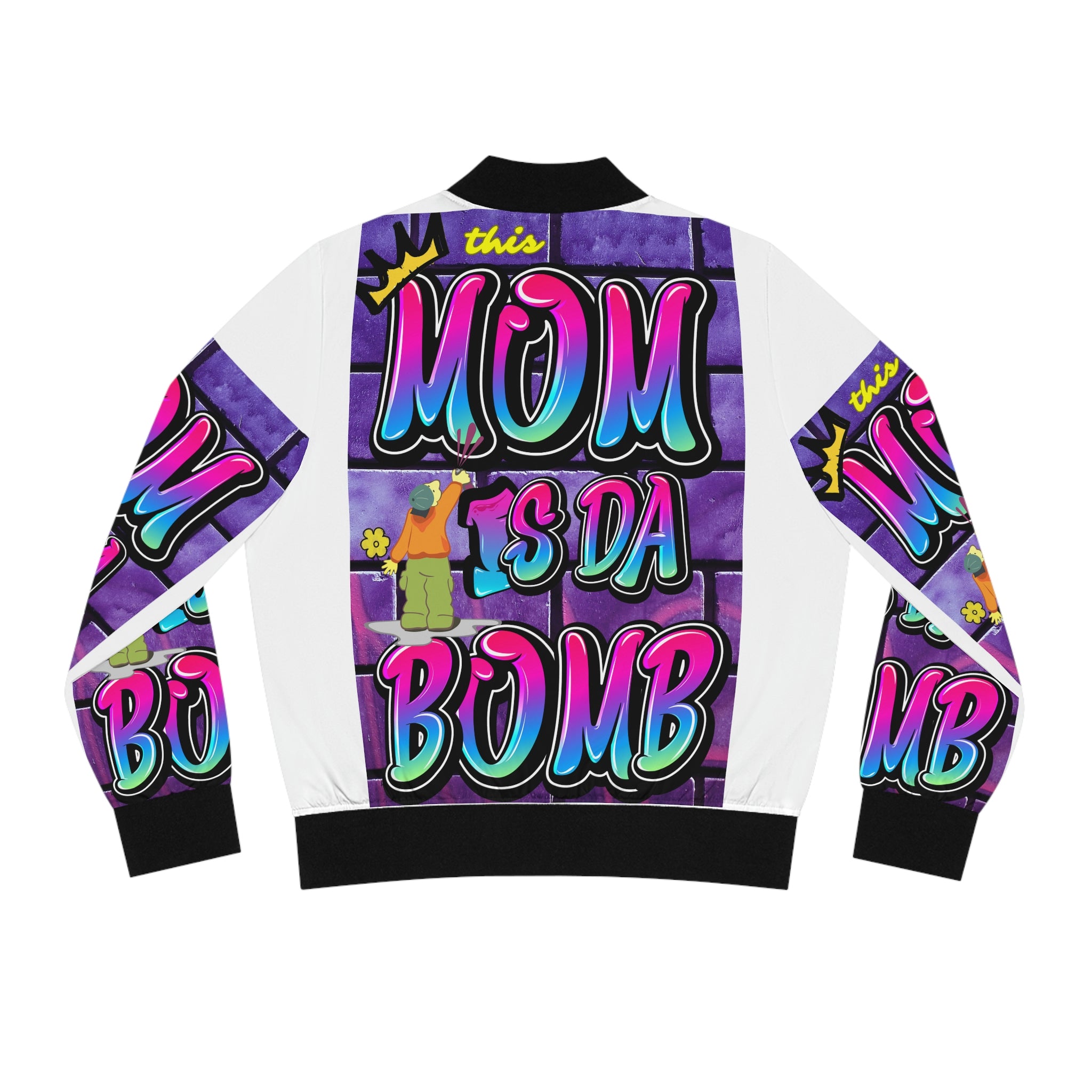 THIS MOM IS THE BOMB - 90s Retro - Women's White Bomber Jacket (AOP)