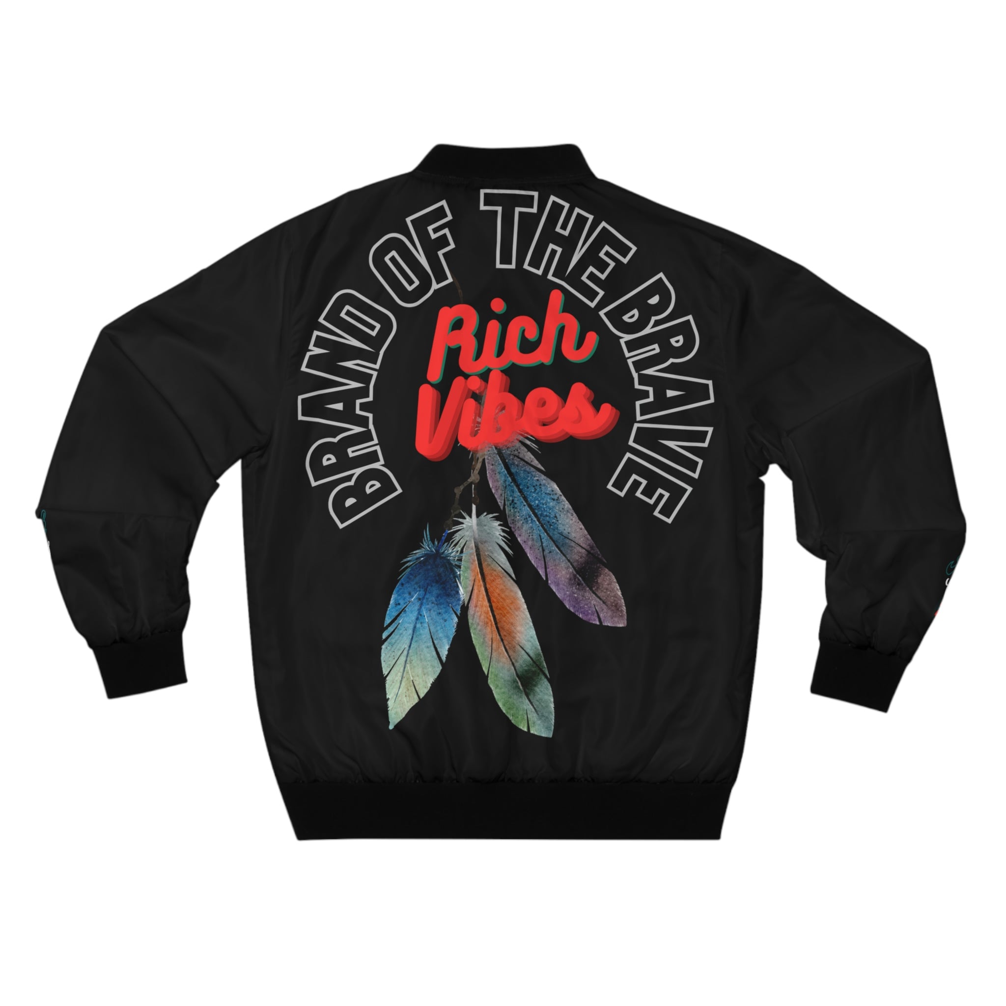 RICH VIBES BRAND OF THE BRAVE 3 Feathered Beach Life - Men's Black Bomber Jacket (AOP)