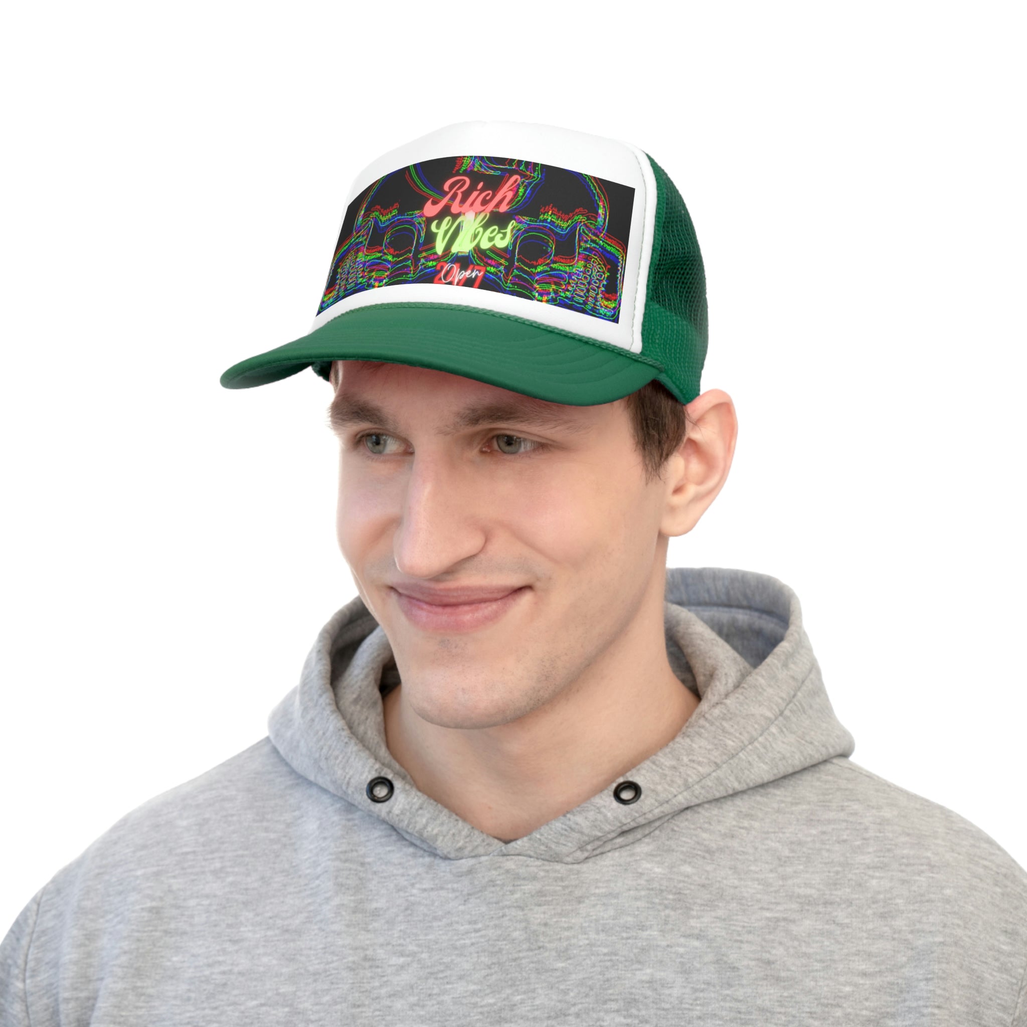 Rich Vibes Red Bubble Print Skulls Black - Trucker Hat