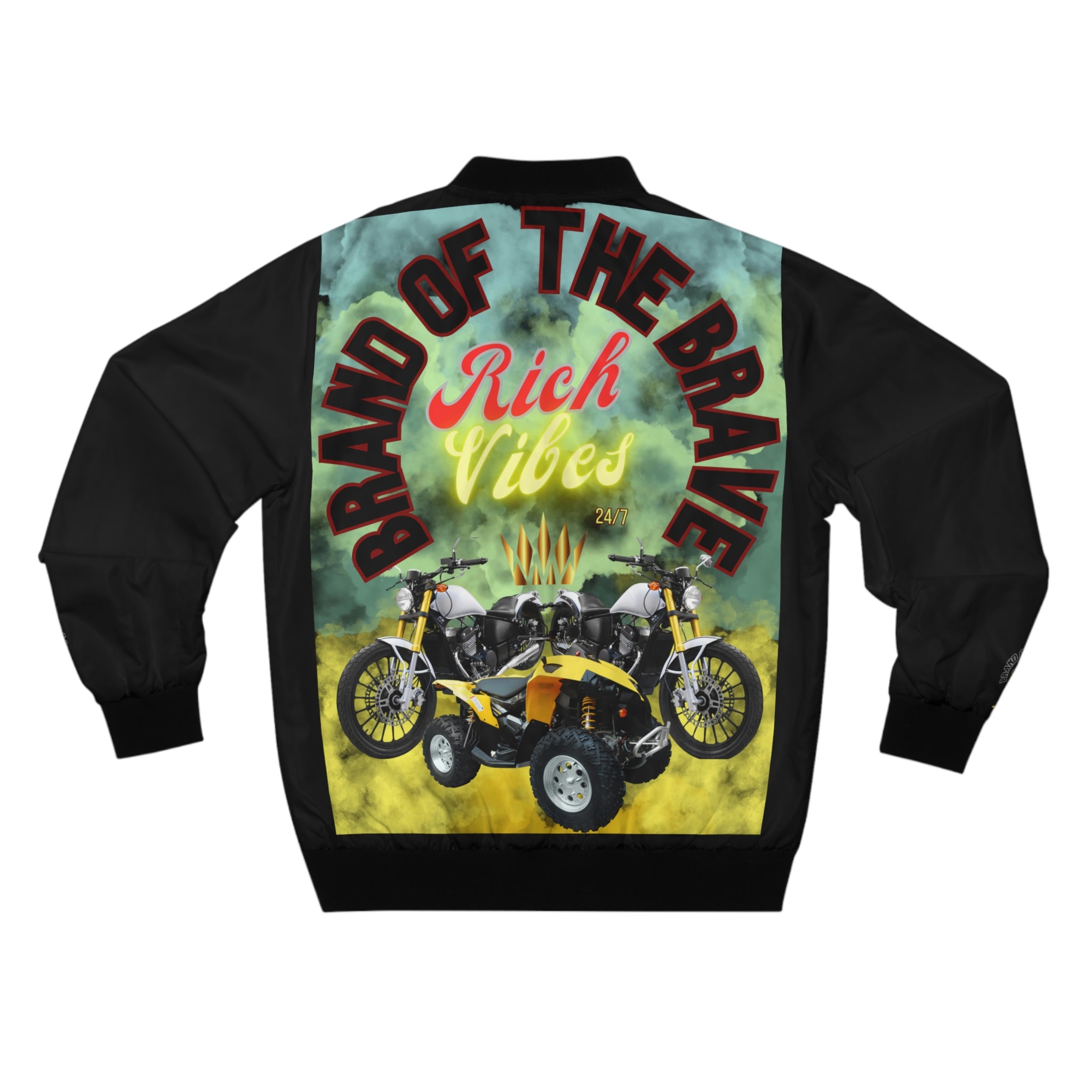 RICH VIBES BRAND OF THE BRAVE TOP APE Bike Life - Men's Black Bomber Jacket (AOP)